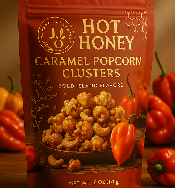 Honey Caribbean Scotch Bonnet Caramel Popcorn  Cluster with Cashews